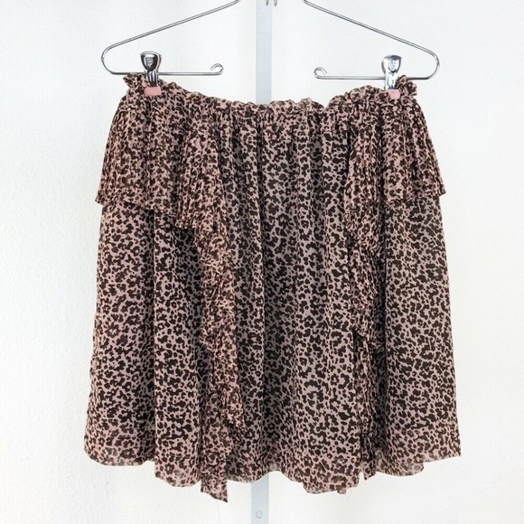 Women's Topshop Idol Leopard Print Ruffle Mini Skirt size 6 Brown and pink - Picture 2 of 6